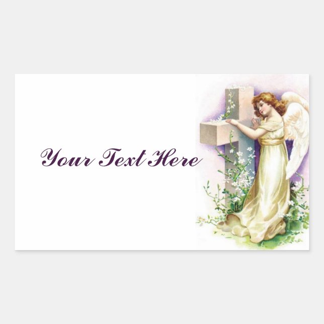 Vintage Angel With Christian Cross Rectangular Sticker (Front)