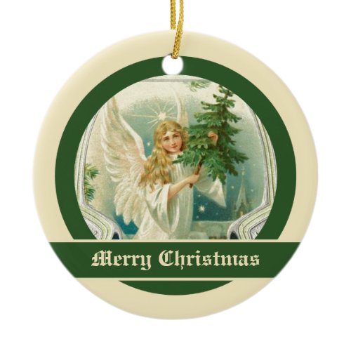 Vintage angel with Christmas tree ornaments