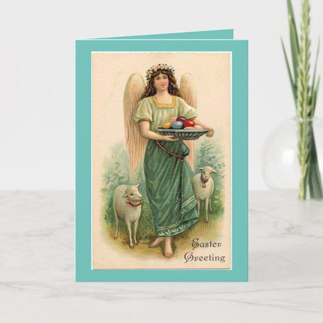 Vintage Angel With Lambs Holiday Card (Front)