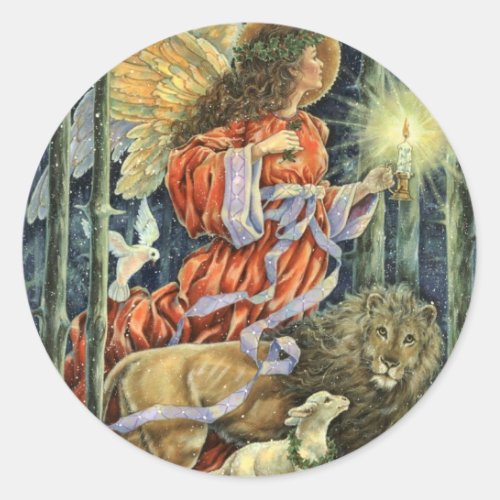 Vintage Angel with Lion and Lamb Christmas Sticker