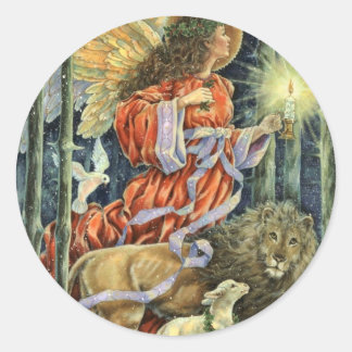 Vintage Angel with Lion and Lamb Christmas Sticker