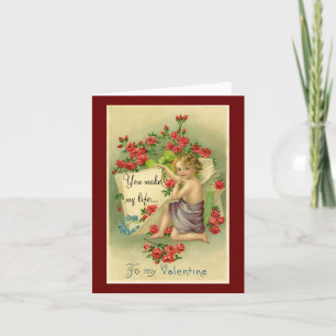 Vintage Angel With Roses Folded Holiday Card