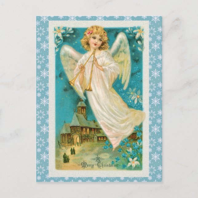 Vintage Angel with Trumpet Christmas Holiday Postcard (Front)