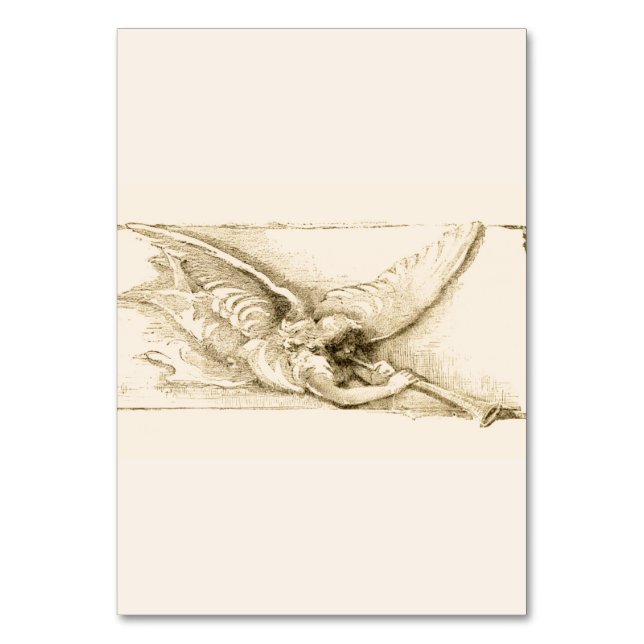 Vintage Angel With Trumpet Monotone Table Number (Front)