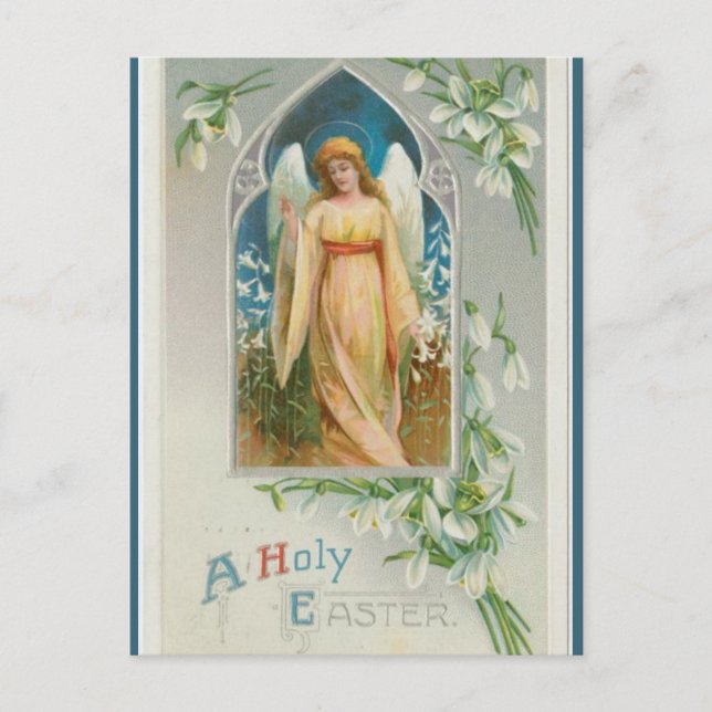 Vintage Angel With White Flowers Easter Postcard (Front)