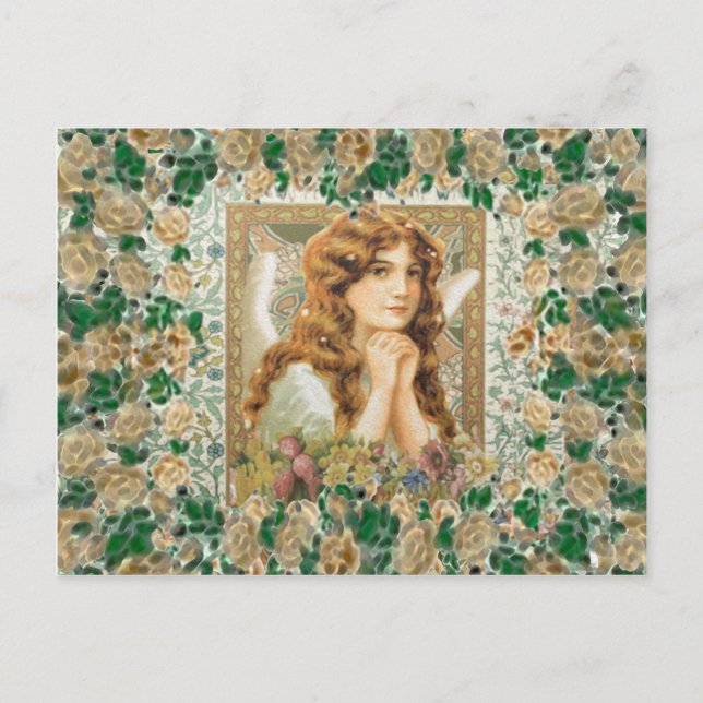 Vintage Angel with Yellow Roses Postcard (Front)