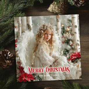 Vintage angelic angel red gold festive radiance holiday card