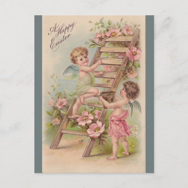 Vintage Angels and a Ladder Easter Postcard (Front)