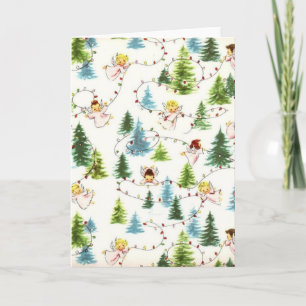 Vintage Angels and Christmas Lights Holiday Card
