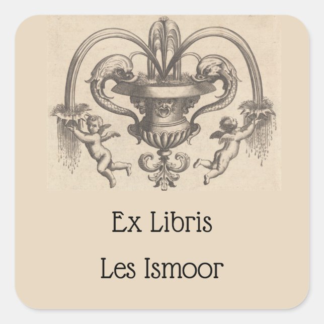 Vintage Angels and Fish Fountain Bookplate (Front)
