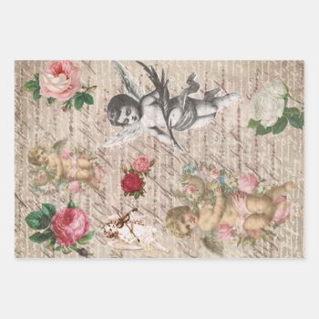 Vintage Angels And Roses Wrapping Paper Sheets by paesaggi at Zazzle