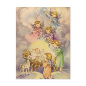 Vintage Angels Around Baby Jesus Postcard