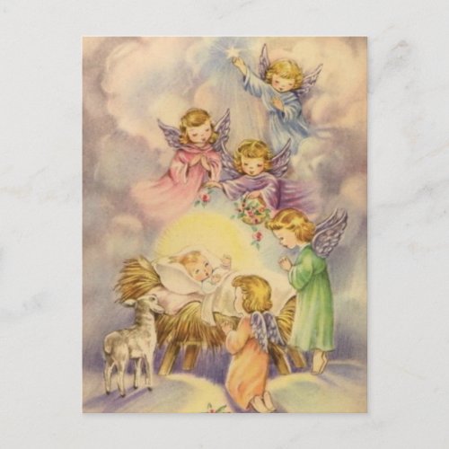 Vintage Angels Around Baby Jesus Postcard