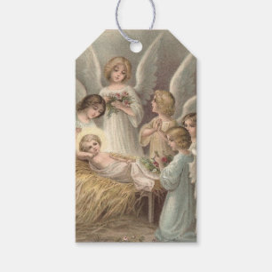 Vintage Angels & Baby Jesus in Manger Christmas Gift Tags