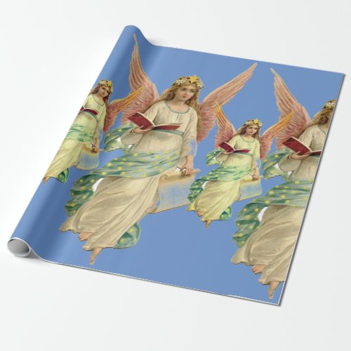 VINTAGE ANGELS BLUE Wrapping Paper