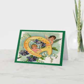 Vintage Angels Bringing Luck Birthday Card