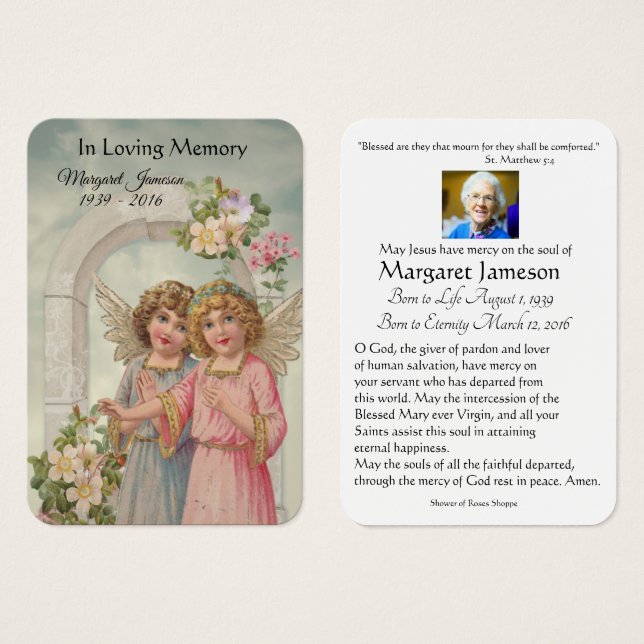Vintage Angels Catholic Funeral Memorial Holy Card (Front & Back)