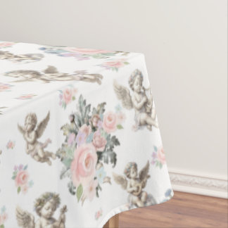 Vintage angels Cherubs and Pastel Floral Tablecloth