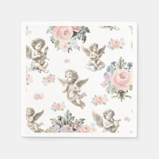 Vintage angels Cherubs and Pastel Floral tile Napkins