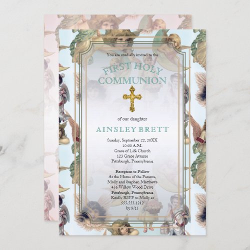 Vintage Angels Girl   Boy First Holy Communion Invitation