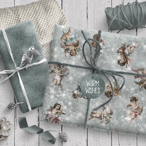 Vintage Angels Glittering Silver Sage ID136 Wrapping Paper