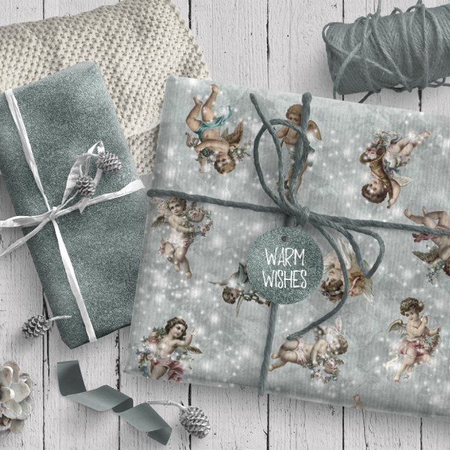 Vintage Angels Glittering Silver Sage ID136 Wrapping Paper (Creator Uploaded)