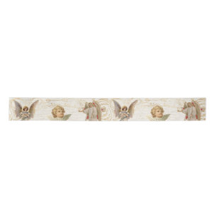 Vintage Angels Gold Christmas Elegant Script Satin Ribbon