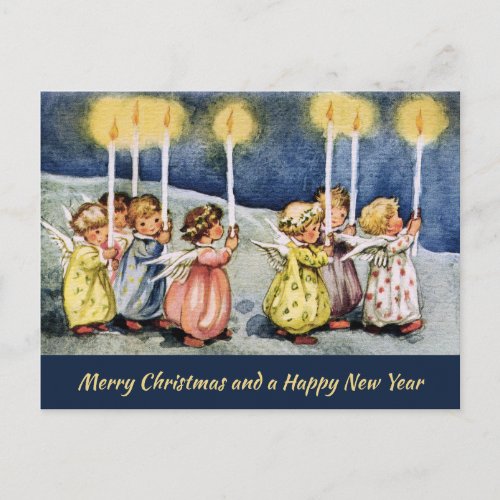 Vintage Angels Holding Candles Christmas Postcard
