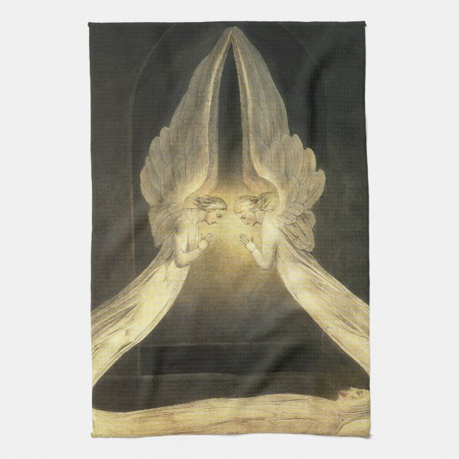 Vintage Angels Hovering Over Jesus Christ Kitchen Towel (Vertical)