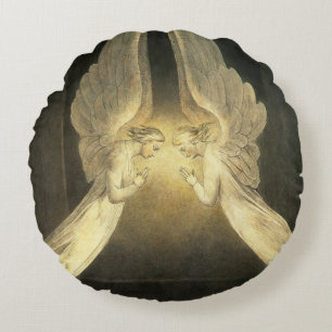 Vintage Angels Hovering Over Jesus Christ Round Pillow