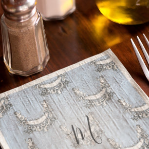 Vintage Angels In Sky Blue Floral Initial Monogram Napkins