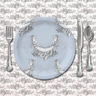 Vintage Angels In Sky Blue Floral Paper Plates