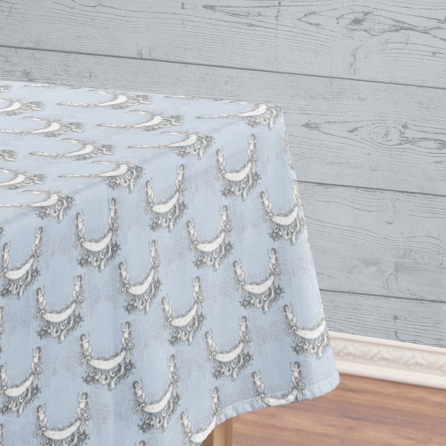 Vintage Angels In Sky Blue Floral Tablecloth (Creator Uploaded)