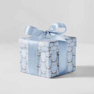 Vintage Angels In Sky Blue Floral Wrapping Paper