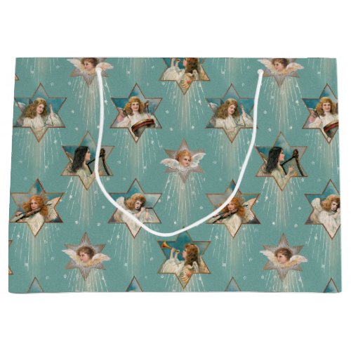 Vintage Angels in Stars with Musical Instruments Large Gift Bag