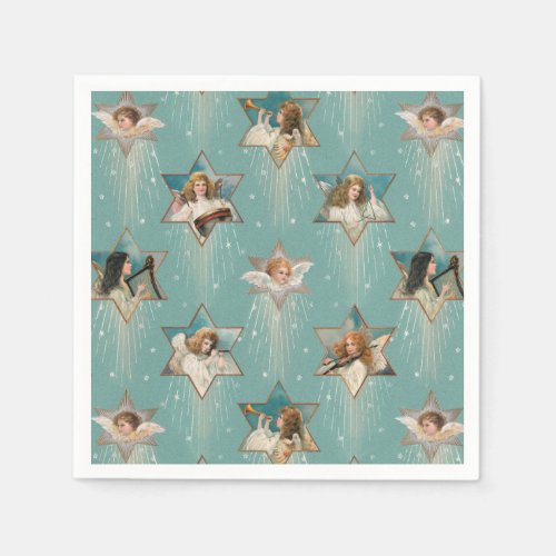 Vintage Angels in Stars with Musical Instruments Napkins