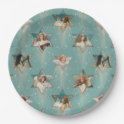 Vintage Angels in Stars with Musical Instruments Paper Plates