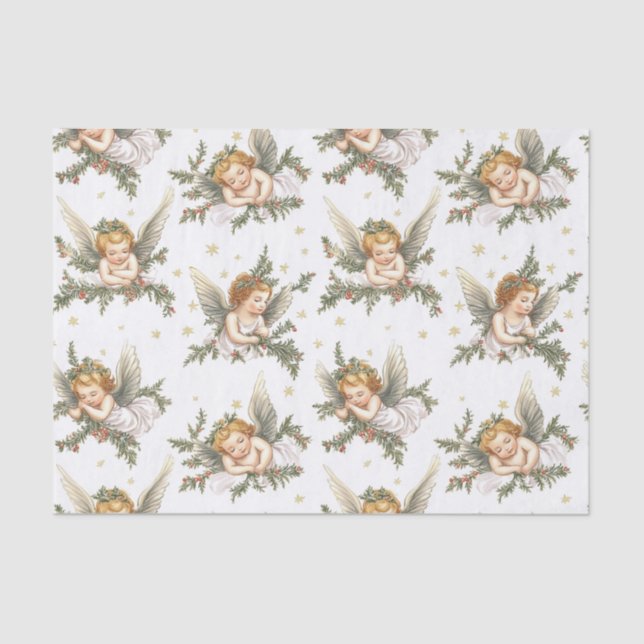 Vintage angels pattern white tissue paper (Front)