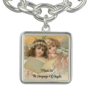 Vintage Angels Playing Music Charm Bracelet