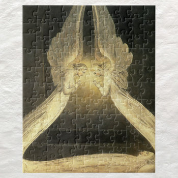 Vintage Angels Praying Over Jesus Christ In Shroud Jigsaw Puzzle by YesterdayCafe at Zazzle