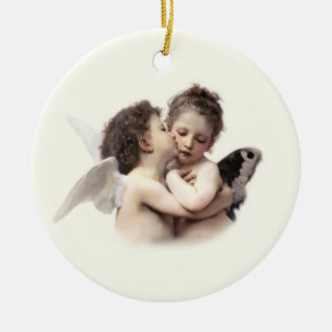 Vintage Angels Romantic First Kiss Couple Ceramic Ornament