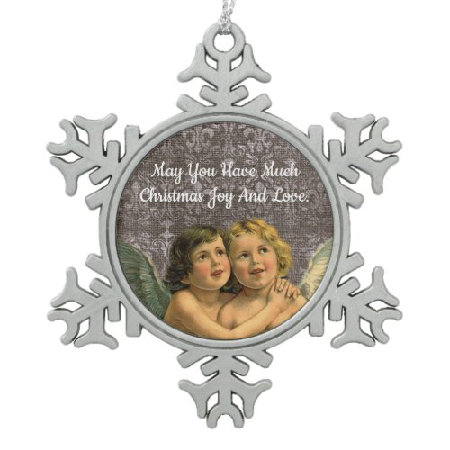 Vintage Angels Snowflake Pewter Christmas Ornament