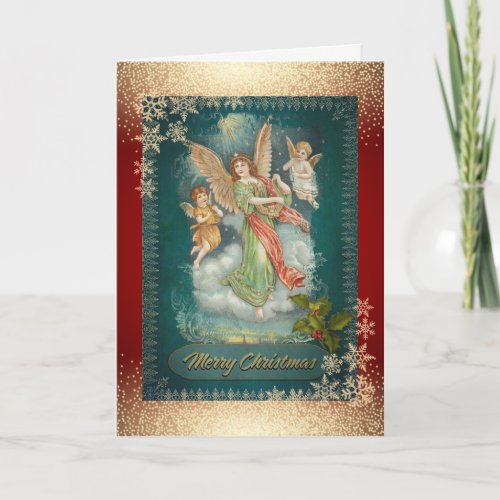 Vintage Angels Snowflakes Holiday Card