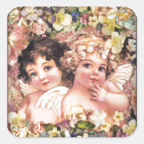 Vintage Angels Square Sticker