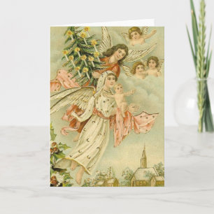 Vintage Angels with Tree Holiday Card