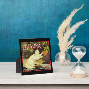 Vintage Angora White Cat Citrus Fruit Label Plaque