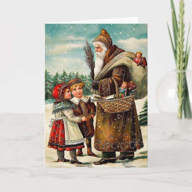 Vintage Angry Brown Robes Santa Holiday Card (Front)