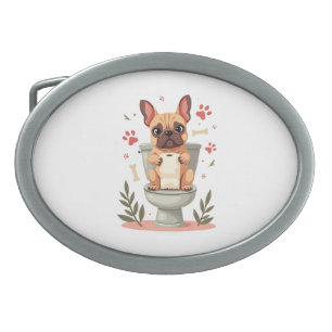 Vintage Angry French Bulldog Holding Toilet Paper Belt Buckle