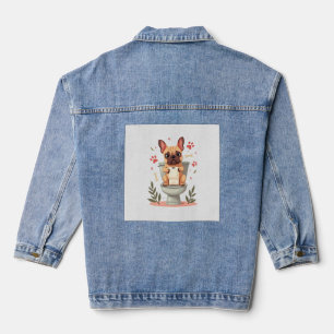 Vintage Angry French Bulldog Holding Toilet Paper Denim Jacket