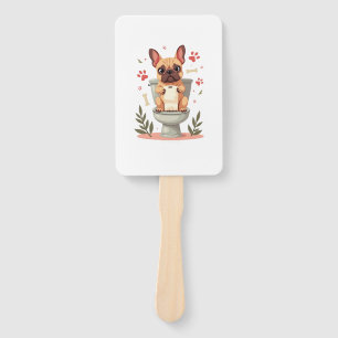 Vintage Angry French Bulldog Holding Toilet Paper  Hand Fan